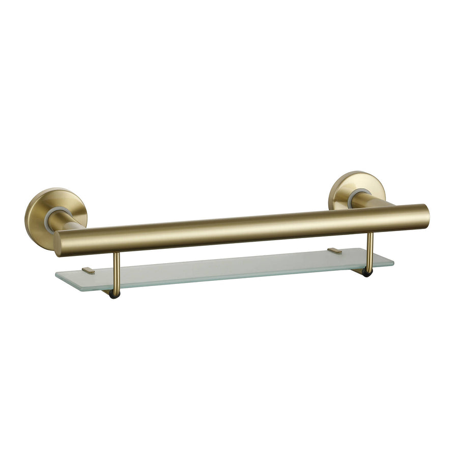 evekare 488mm Brushed Brass Bath Shelf with Grab Rail 304 Stainless 250kg