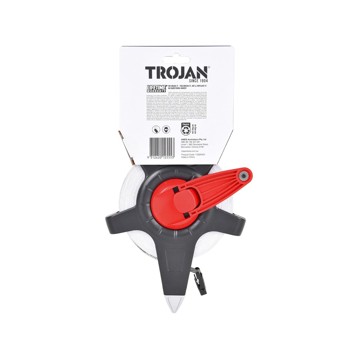 Trojan 30m Open Reel Tape Measure - Fibreglass - Durable & Portable - SuperSaverAU - view 2