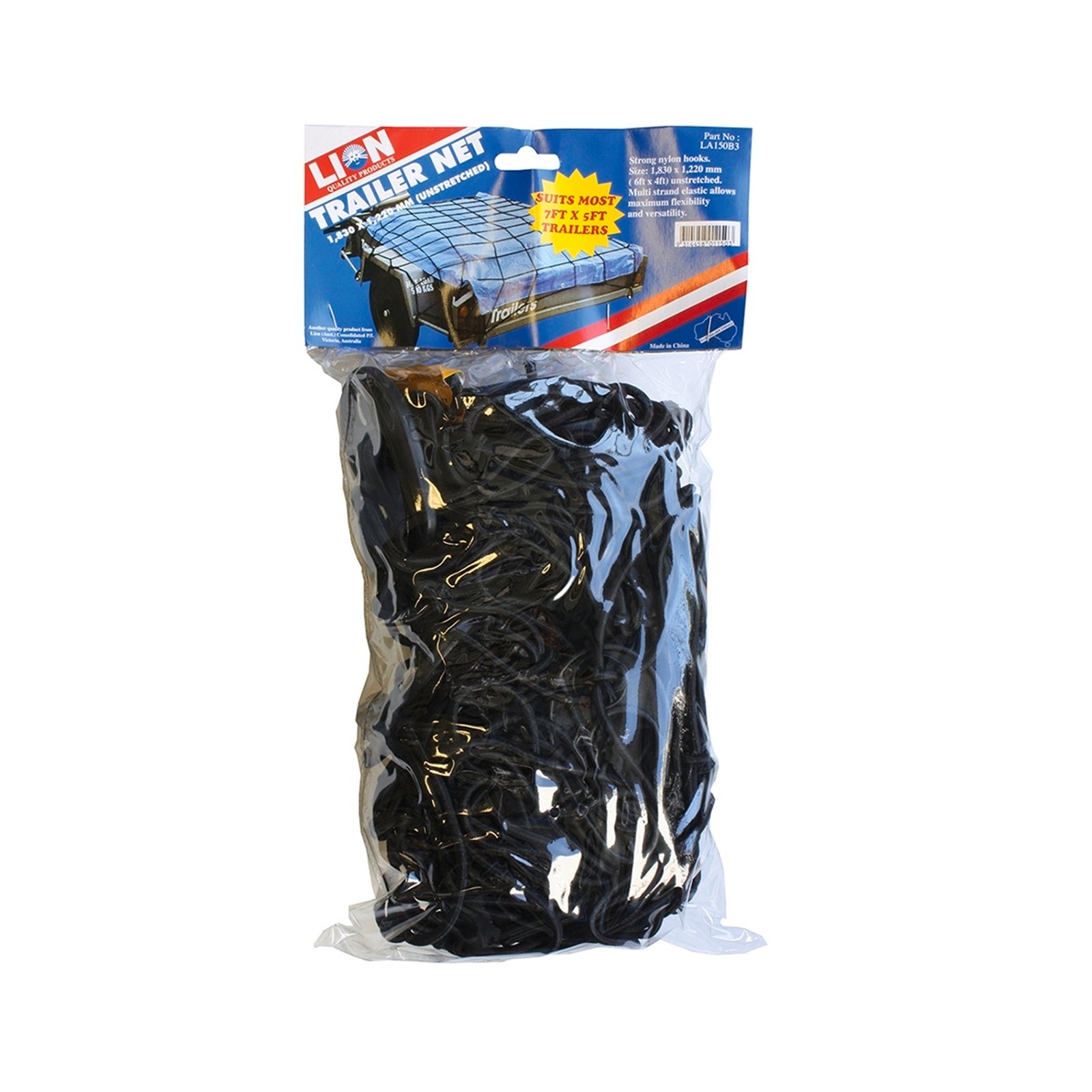 Lion 1800 x 1200mm Black Trailer Net with Hooks UV Protected