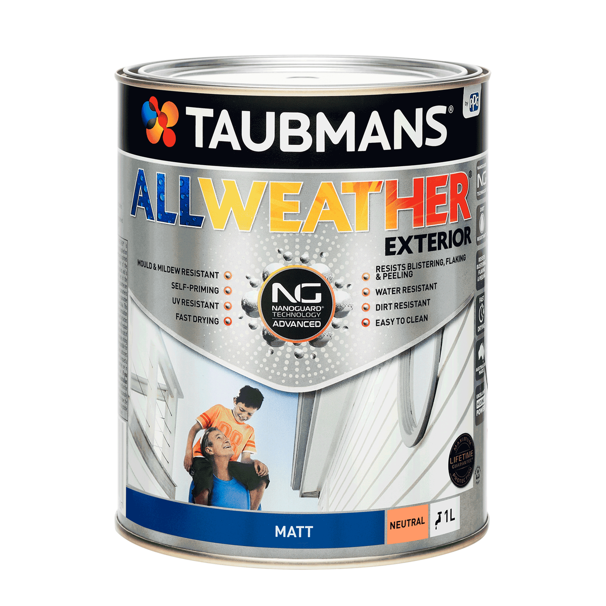 Taubmans All Weather Exterior Paint - 1L Neutral Matt - Water Based - Mould Resistant - SuperSaverAU - view 1