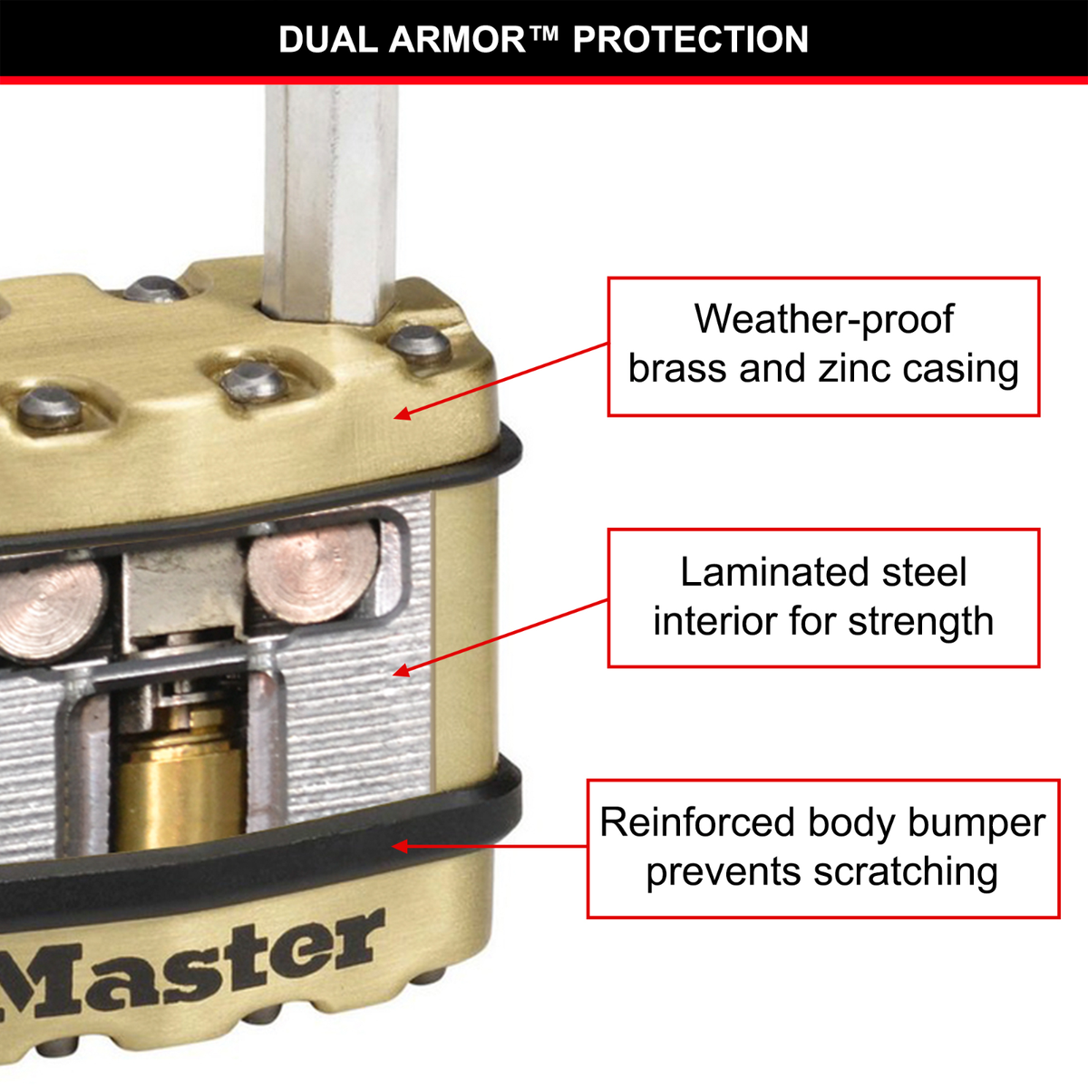 Master Lock Excell Padlock - 50mm - Brass - Laminated Steel - Weather Resistant - SuperSaverAU - view 5