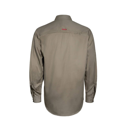 Hard Yakka Khaki Core Lightweight Vented Long Sleeve Shirt L - Breathable Cotton - 2 Chest Pockets