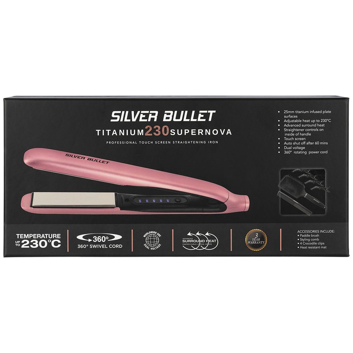 Silver Bullet Titanium 230 Supernova hair straightener - 25mm plates, Vintage Rose finish - 900597