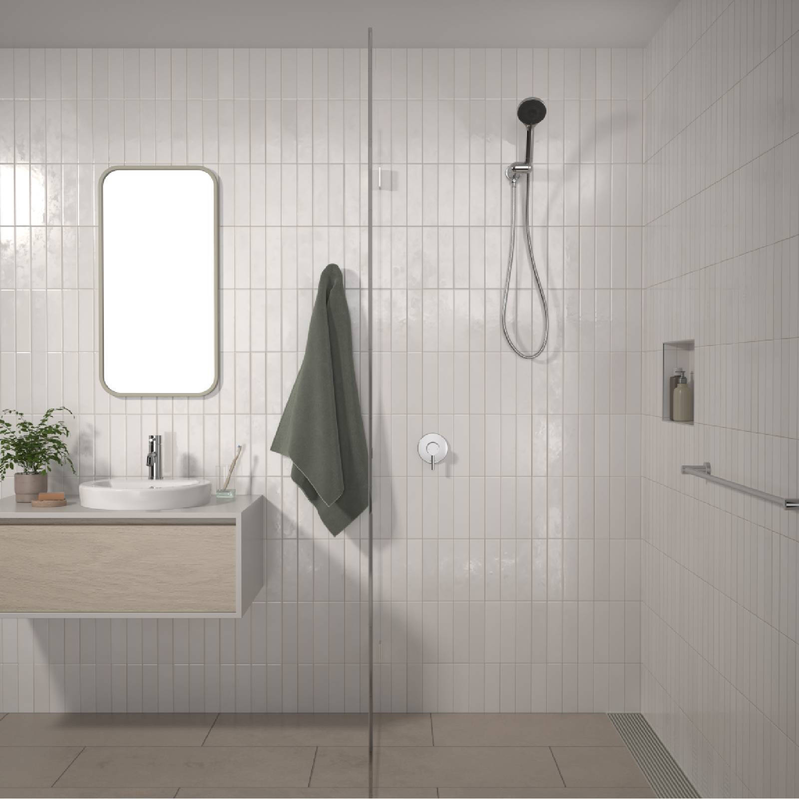 Flexispray Splash Bath and Shower Mixer Chrome, Pin Lever, Round 110mm Cover Plate Wall Mount