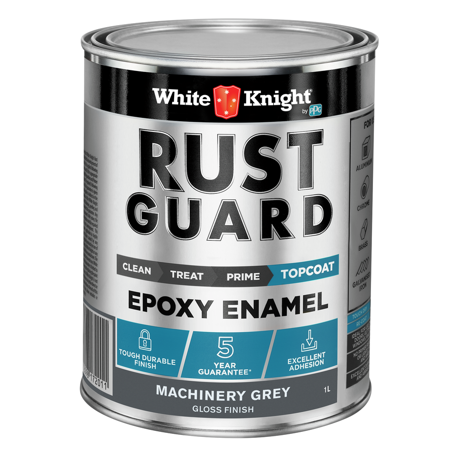 White Knight Rust Guard Epoxy Enamel Paint 1L - Machinery Grey Gloss, Solvent Based Metal Paint