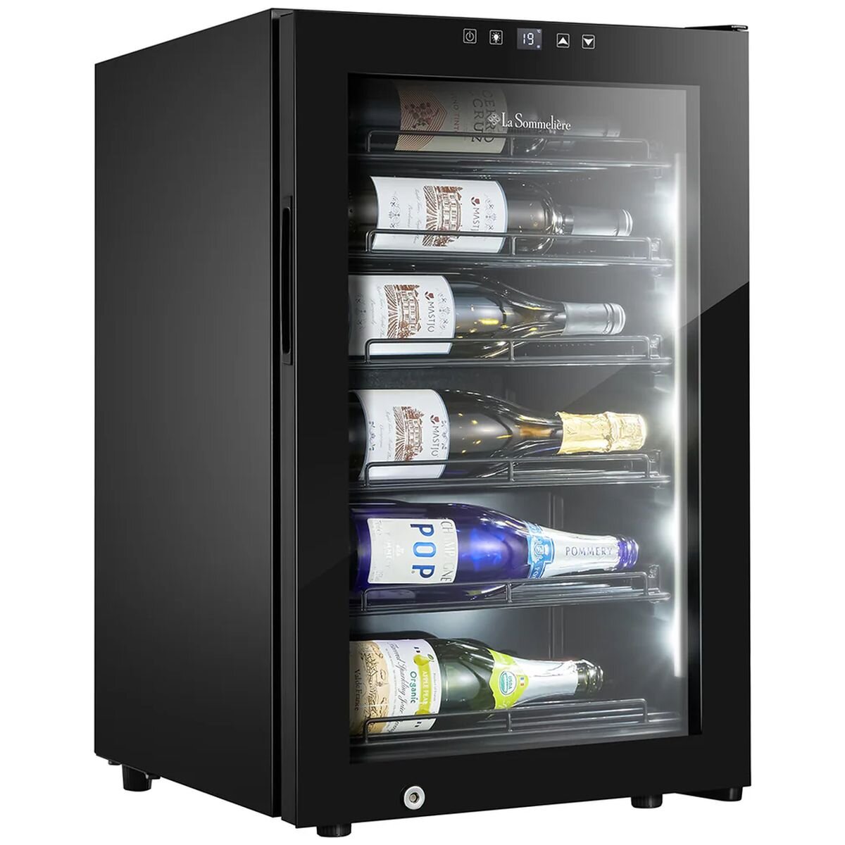 Little Cave 22 Bottle Label View Single Zone Compressor Wine Fridge - Black, UV-Resistant Door - LCLV22SB