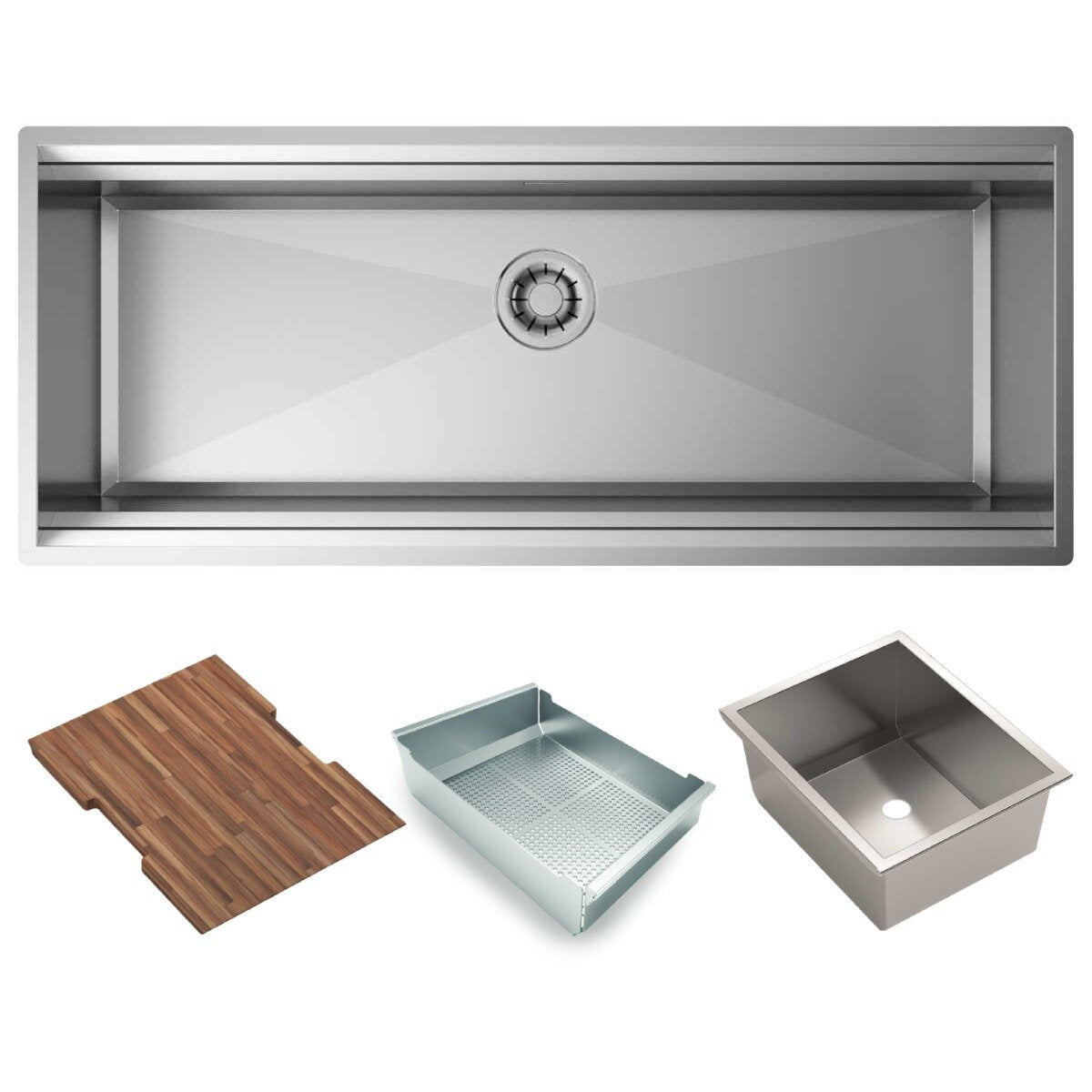 Artinox Layer SBR 104 workstation sink with large strainer, drop-in bowl and timber board - SBR104PK