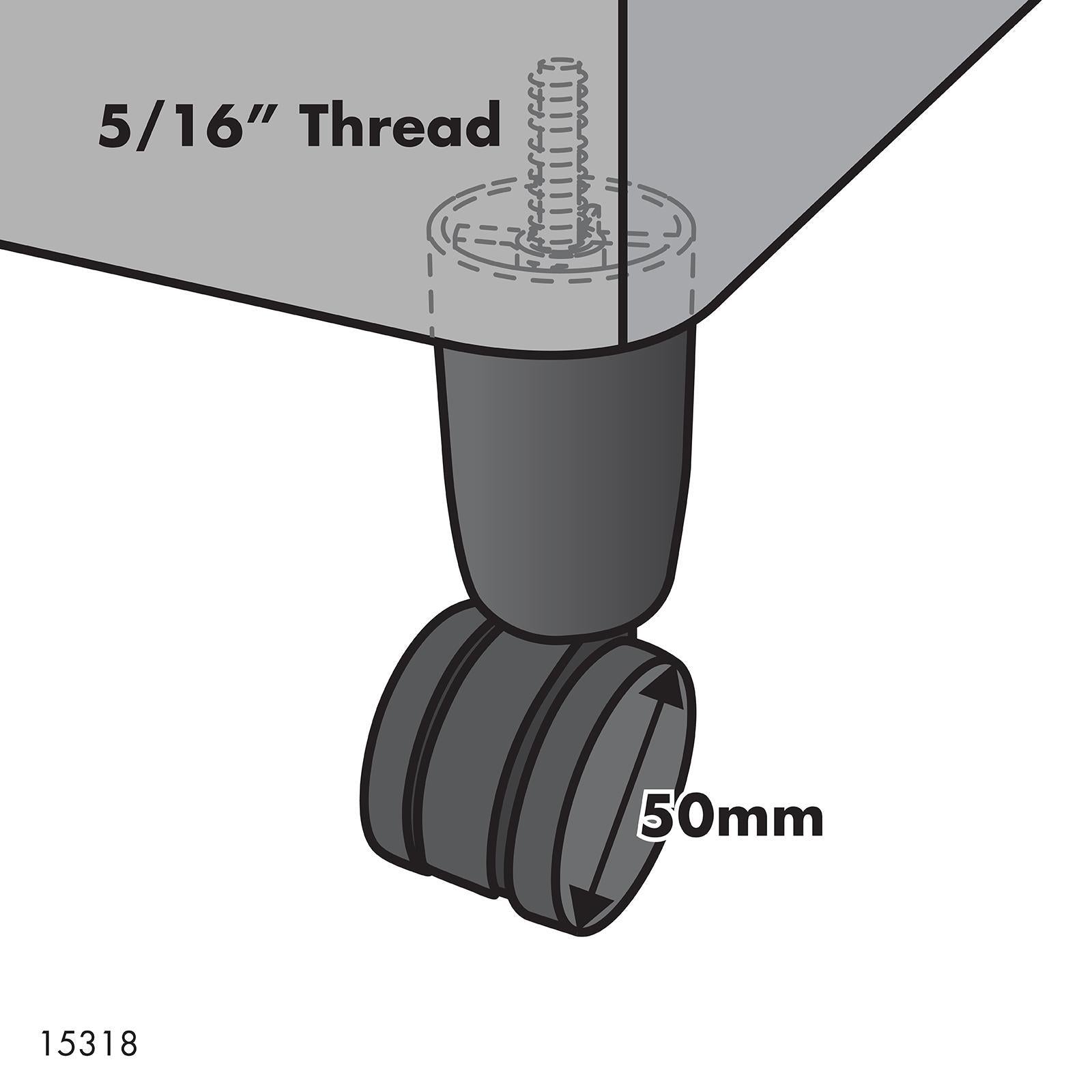 Move It 5/16" Black Thread Bed Leg with Castor, Steel, 50kg Load