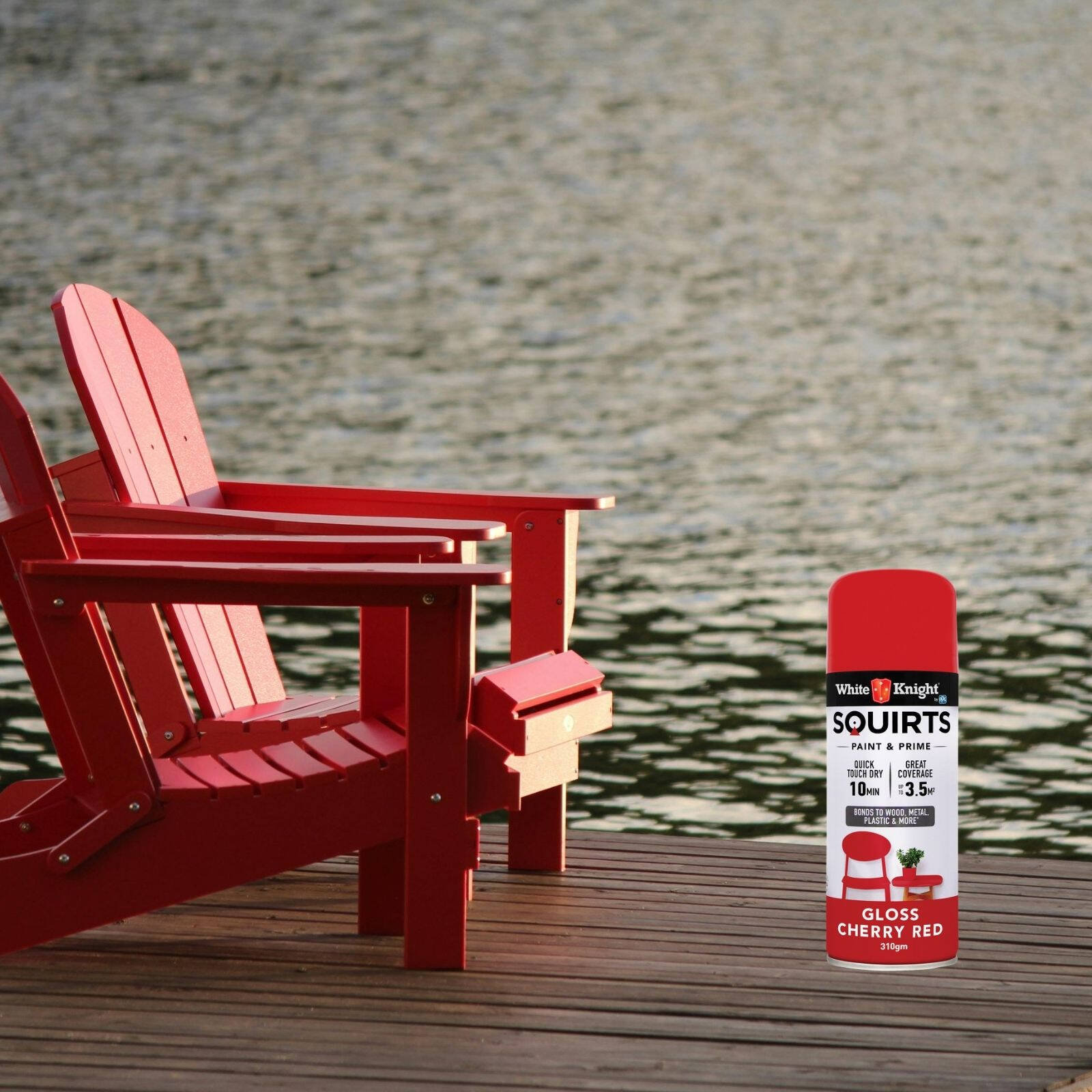 White Knight Squirts Cherry Red Gloss Spray Paint 310g - Solvent-Based, UV Resistant