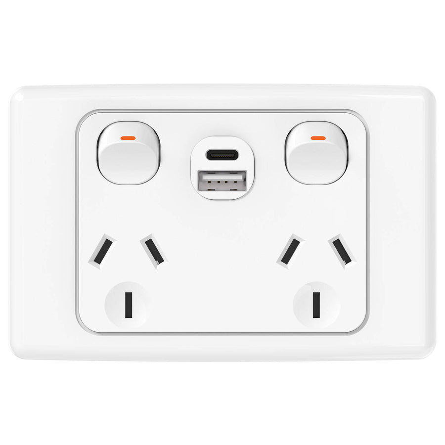DETA Double Pole Double Power Point with USB-A & USB-C Indoor