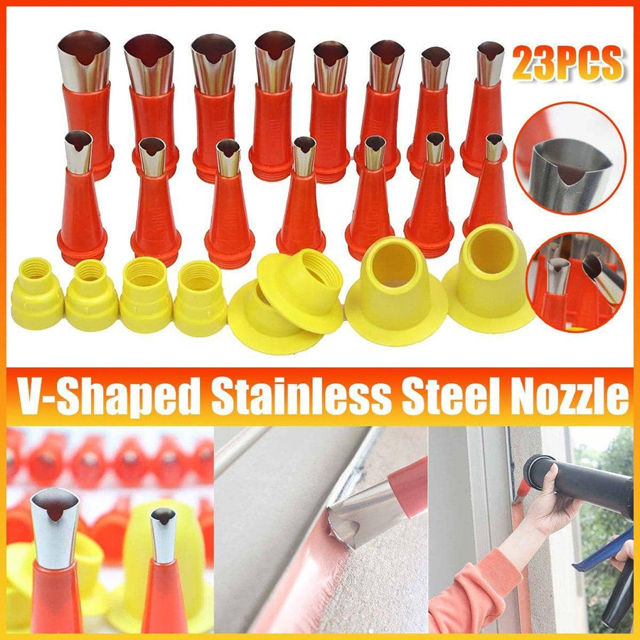 23 Piece V Shaped Stainless Steel Rubber Nozzle Caulking Tool Kit - Red and Yellow