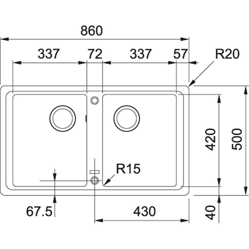 Franke Basis double bowl inset sink 2 x 27L - Fragranite onyx, scratch and stain resistant - BFG620ONYX