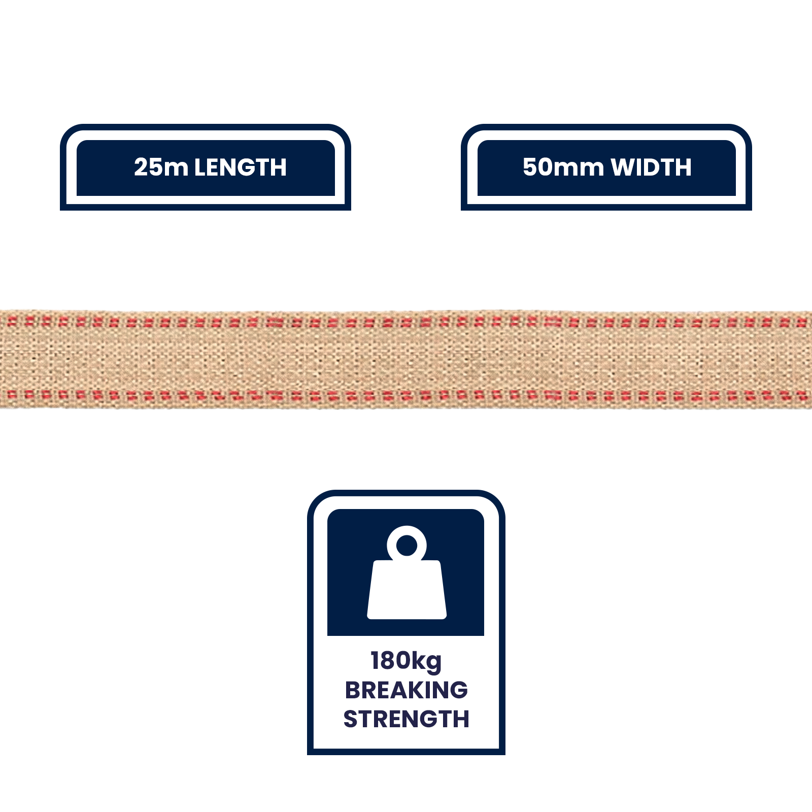 Grunt 50mm x 25m Jute Webbing, Brown, 180kg Break Strength