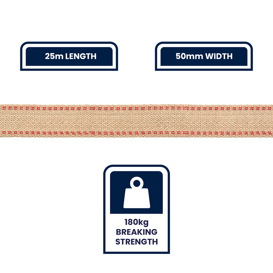 Grunt 50mm x 25m Jute Webbing, Brown, 180kg Break Strength