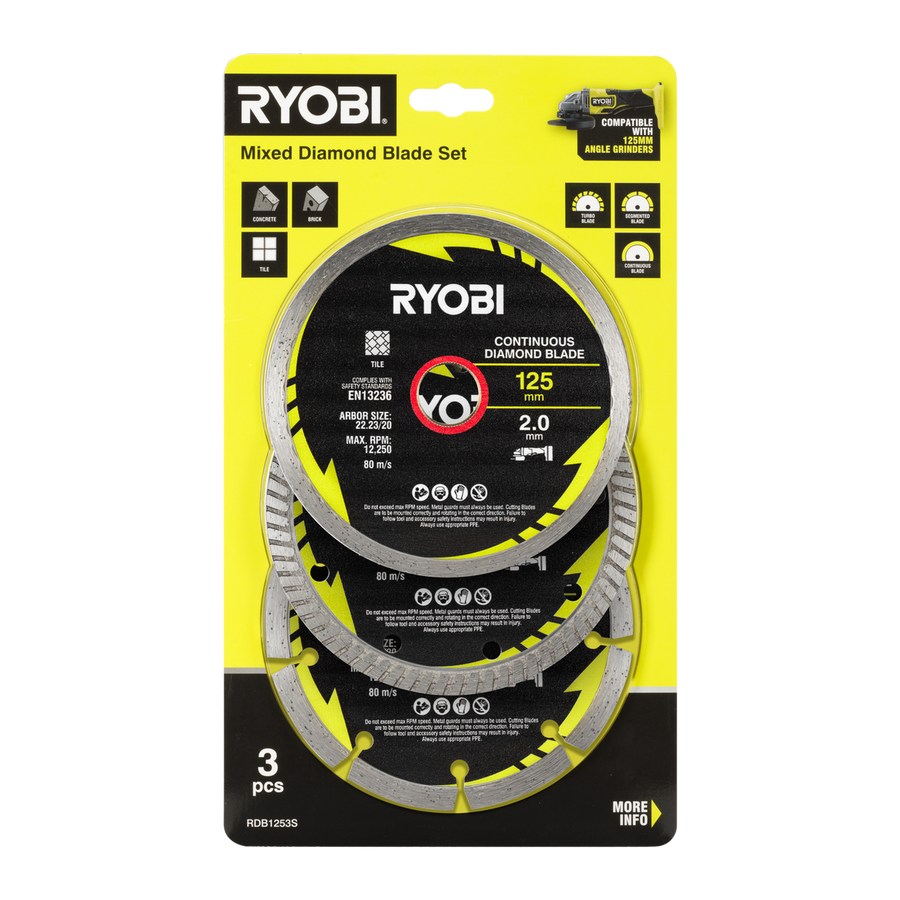 Ryobi 3 Piece Mixed Diamond Blade Set - 125mm - Durable Cutting Efficiency - SuperSaverAU - view 1