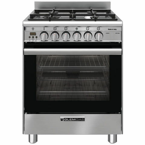 Glem Gas 60cm Dual Fuel Freestanding Oven 67L - 4 Gas Burners, Wok Burner, Stainless Steel - GB664GE