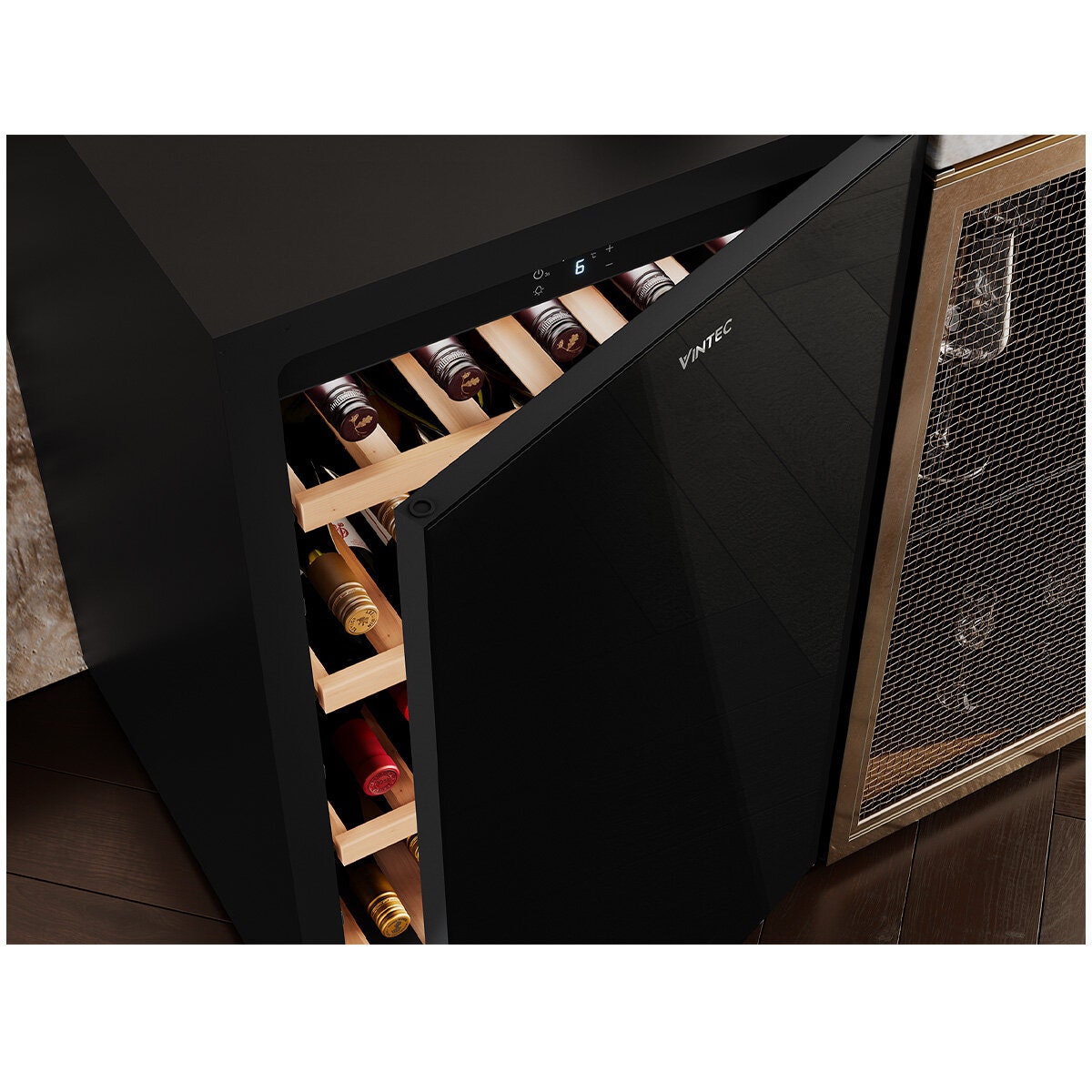 Vintec 35 Bottle Single Zone Wine Fridge - Black, UV-Protected Glass Door, UV-Free LED Lighting - VWS830FAS-X
