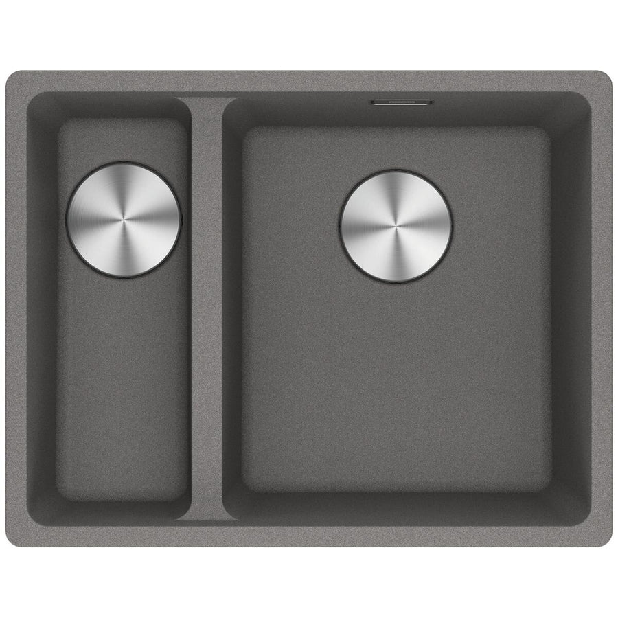Franke Maris 1 and 1/2 Bowl Left Flush Mount Sink with Extension Drainer - Stone Grey - MRG260SBLSG-FPC