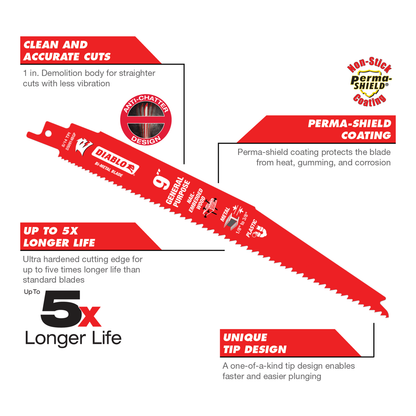 Diablo Reciprocating Saw Blades - 9" - Bi-Metal - 5 Pack - General Purpose