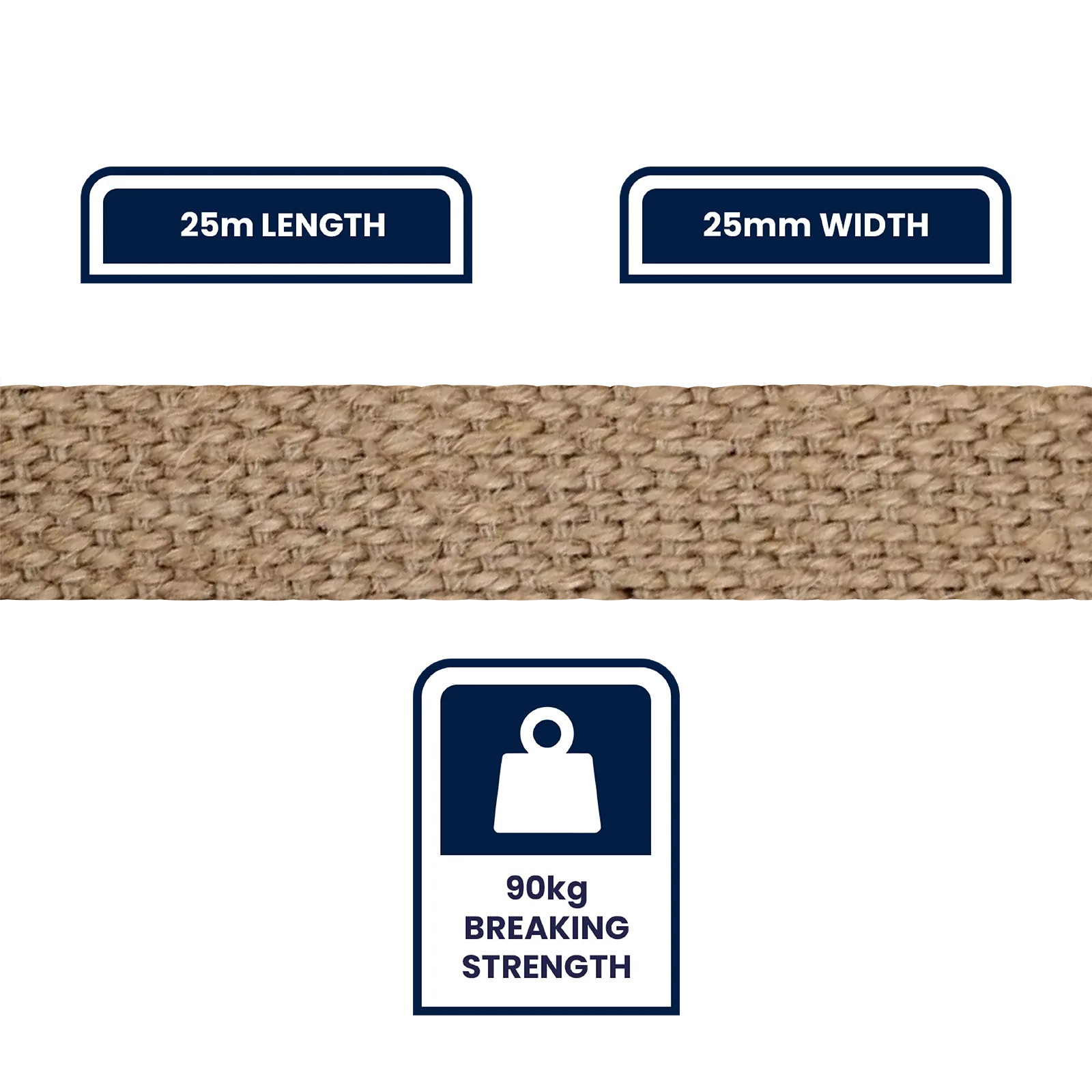 Grunt 25mm x 25m Jute Webbing, Brown, 90kg Break Strength