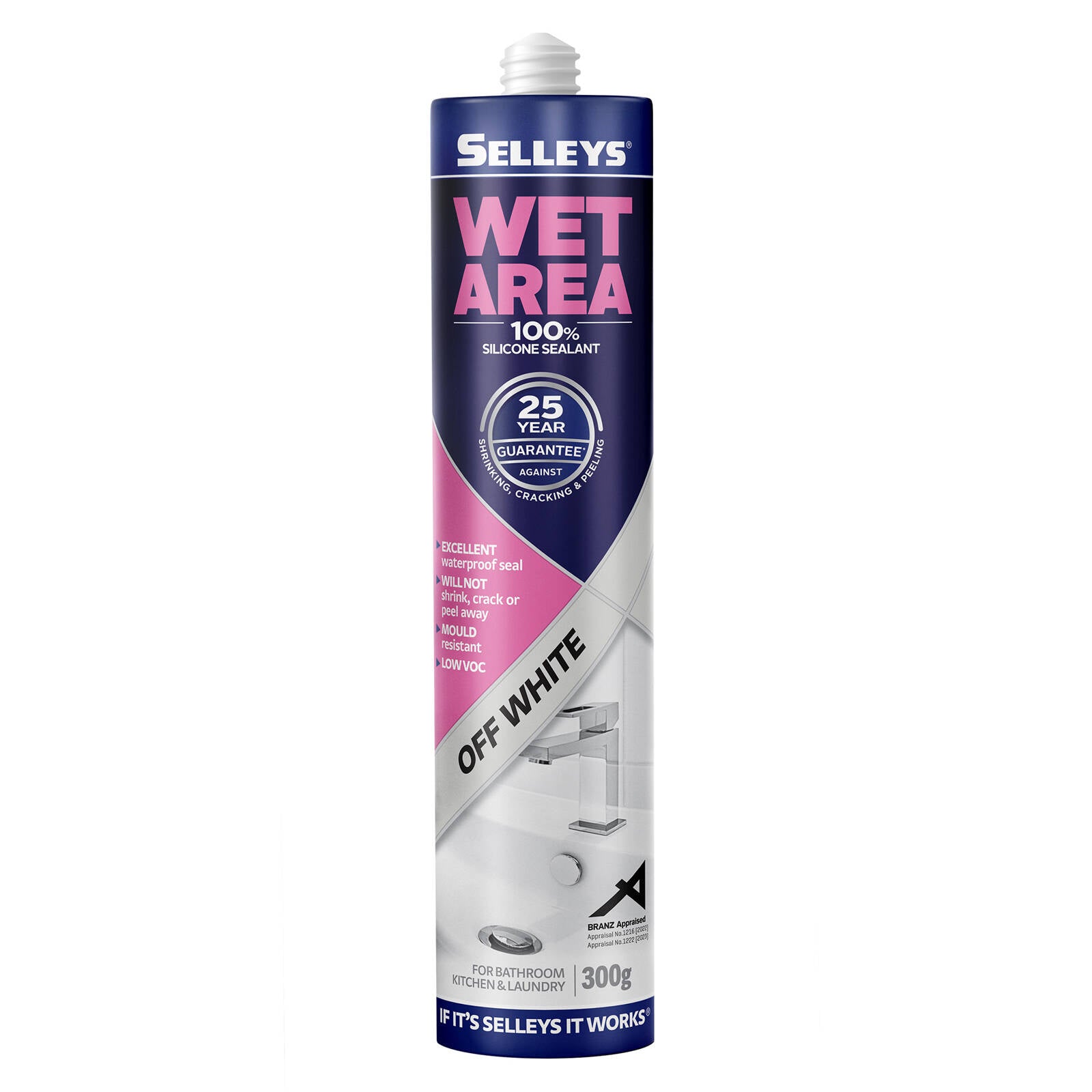 Selleys Wet Area Waterproof Silicone Sealant Off White 300g