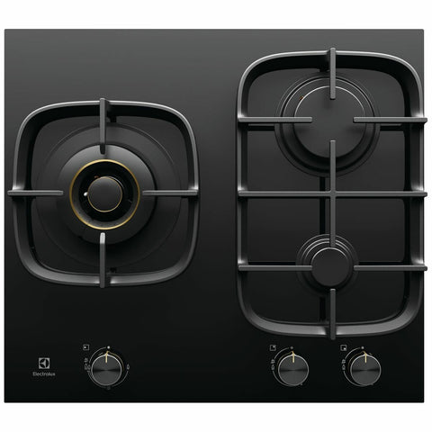Electrolux 60cm Natural Gas Cooktop - Black Ceramic Glass, Dual Flame Wok Burner, 3 Year Warranty - EHG635BE