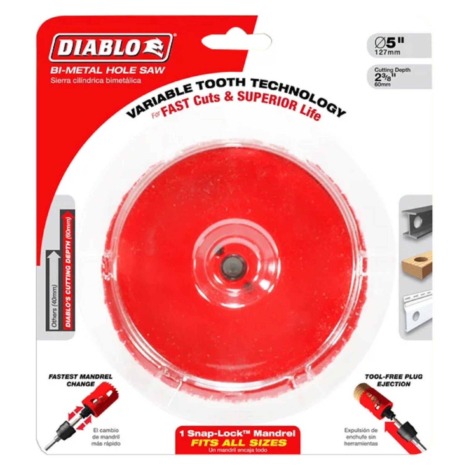 Diablo 127mm Bi-Metal Hole Saw, 60mm Depth, Wood Steel Plastics