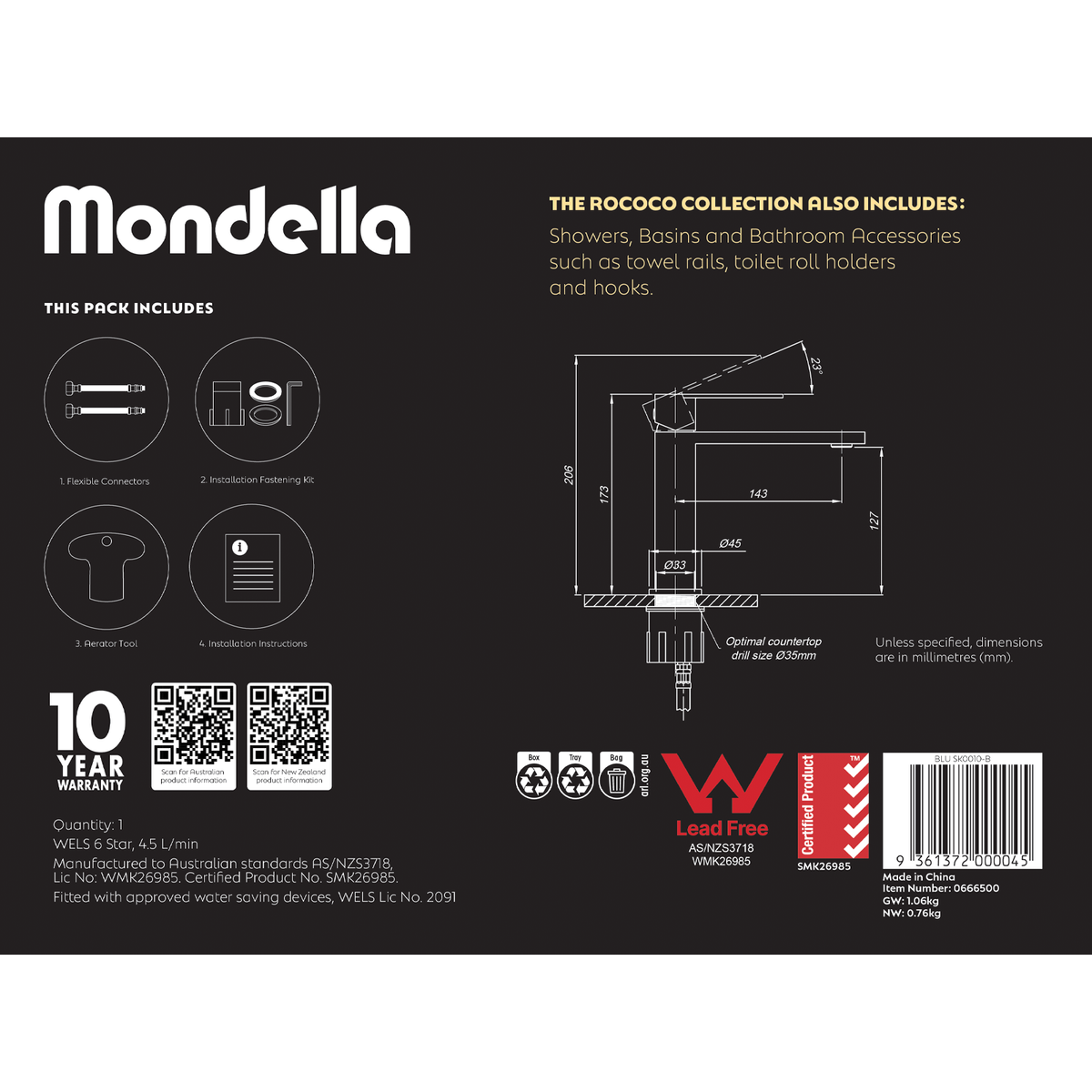 Mondella Black Matte Rococo Tall Basin Mixer - 273mm - Water-Saving - SuperSaverAU - view 5