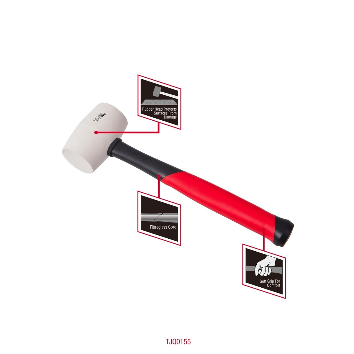 Trojan 16oz 450g Fibreglass Rubber Mallet - White - Durable Tool