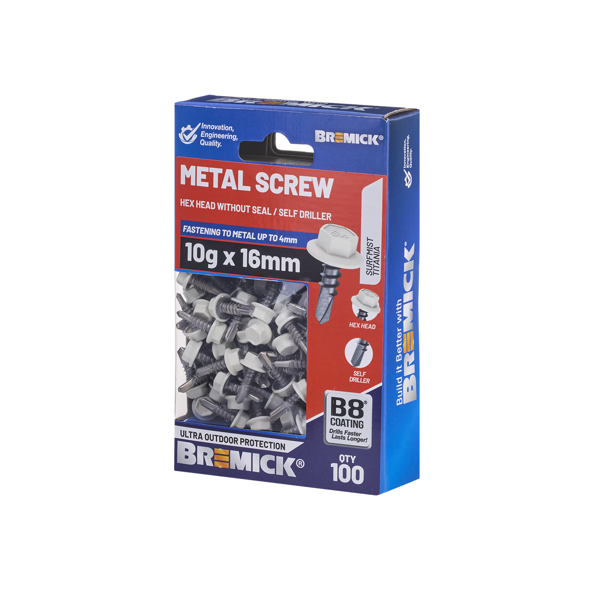 Bremick Metal Hex Screw 10g x 16mm - B8 Coating - Pack of 100 - Corrosion Resistant - SuperSaverAU - view 1