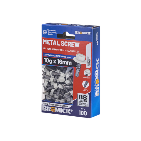 Bremick Metal Hex Screw 10g x 16mm - B8 Coating - Pack of 100 - Corrosion Resistant - SuperSaverAU - view 1