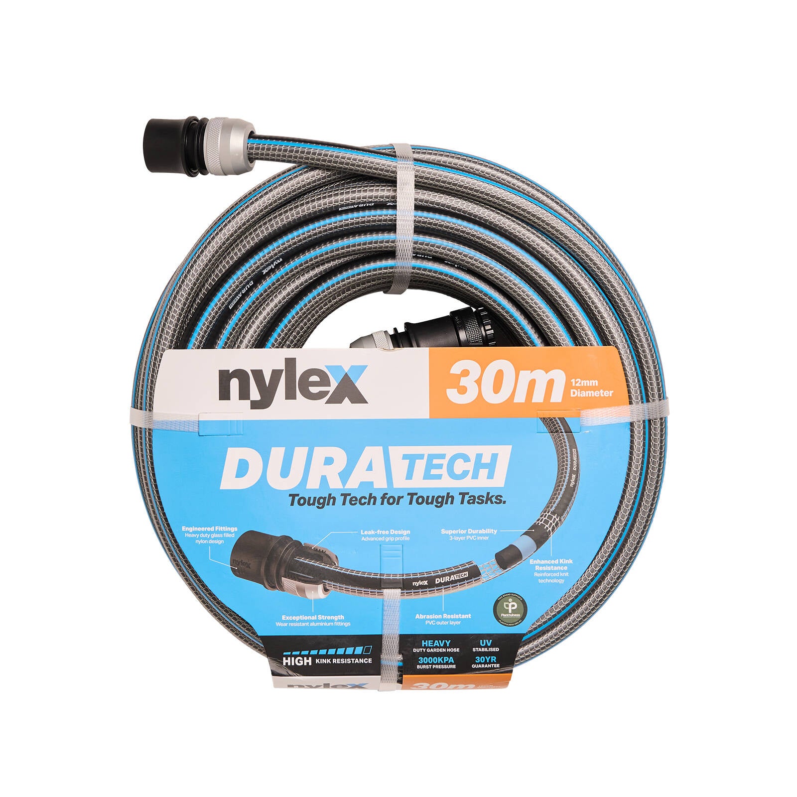 Nylex Duratech 30m x 12mm Garden Hose - 5-Ply PVC, Abrasion Resistant
