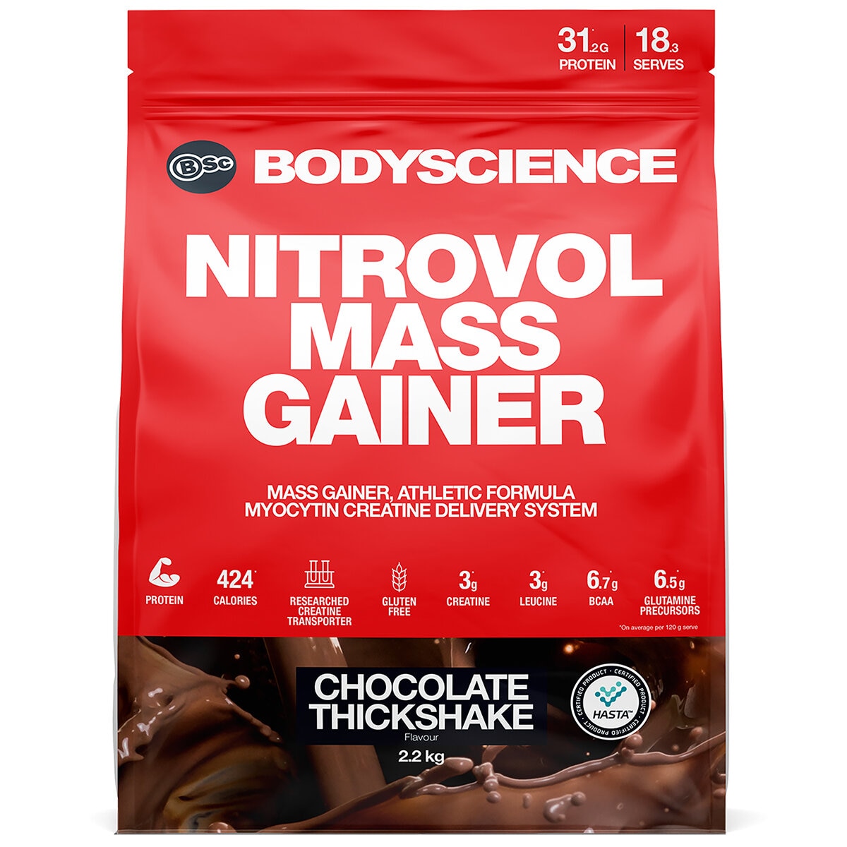 BSc Bodyscience Nitrovol Mass Gainer Chocolate Thickshake 2.2kg - SuperSaverAU - view 1