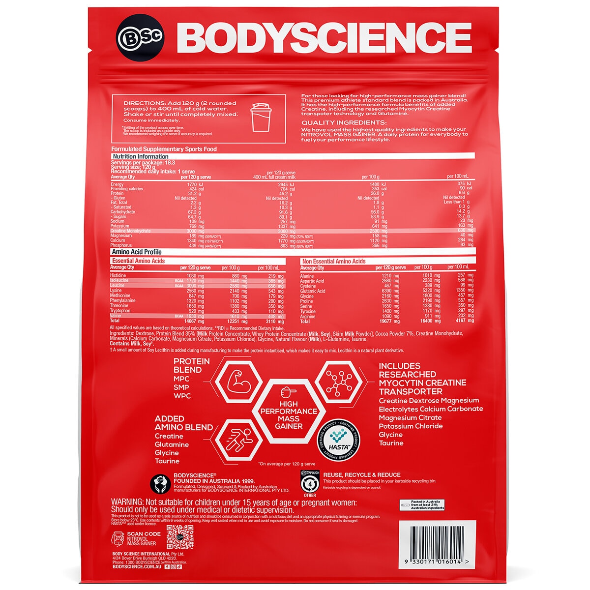 BSc Bodyscience Nitrovol Mass Gainer Chocolate Thickshake 2.2kg - SuperSaverAU - view 2