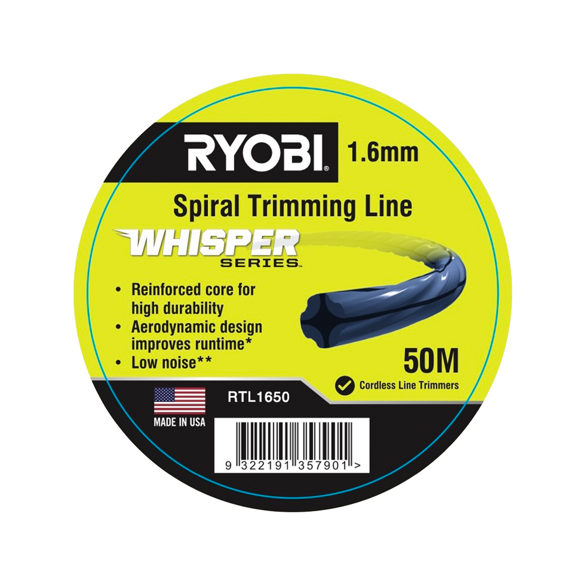 Ryobi Whisper Series Trimming Line - 1.65mm x 50m - Reduced Noise, Improved Runtime - SuperSaverAU - view 1