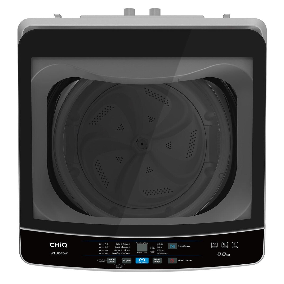 CHiQ 8kg Top Load Washing Machine - Soft Close Lid, Drum Clean Cycle, 9 Programs - WTL80FDW