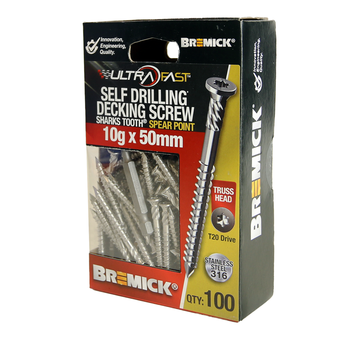 Bremick Ultrafast Stainless Steel 316 T20 Truss Head Screws 100 Pack - 10g x 50mm - Smooth Installation - SuperSaverAU - view 1