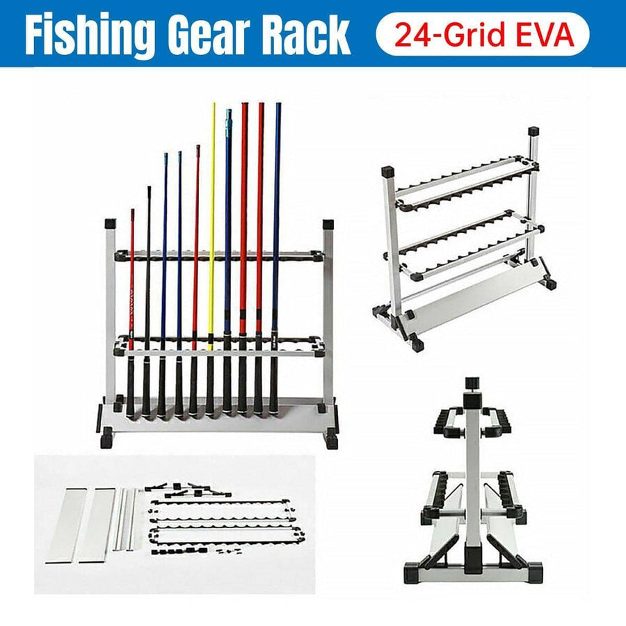 24 Hole Aluminium Alloy Fishing Rod Rack with EVA Foam Padding