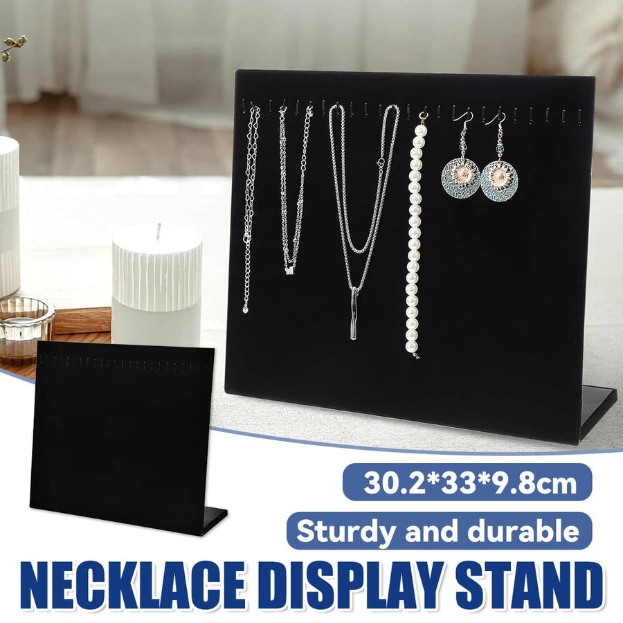 24 Hook Necklace Display Stand, Black Velvet Wooden Jewellery Organiser