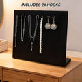24 Hook Necklace Display Stand, Black Velvet Wooden Jewellery Organiser - view 4