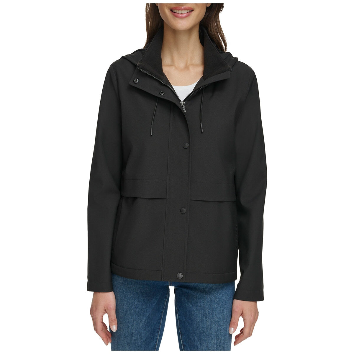 Calvin Klein Velboa Lined Lightweight Jacket Black Small - Water-Resistant, Windproof, Hooded - SuperSaverAU - view 1