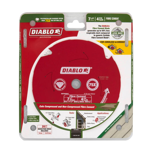 Diablo 184mm 4t Fibre Cement Circular Saw Blade - PCD Tipped - Red - Dust Reduction