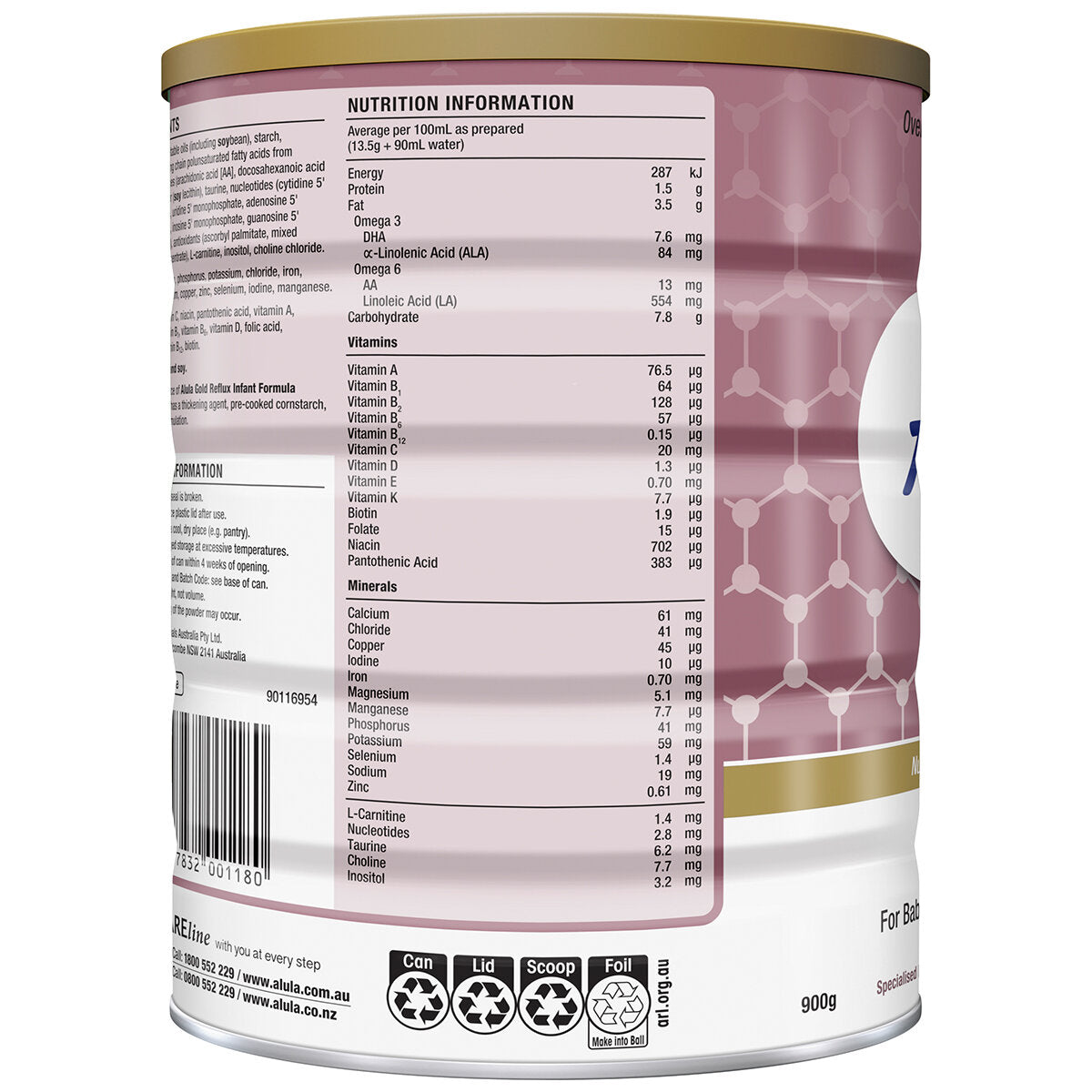 Alula Gold Reflux 0-12 Months 3 x 900g Baby Formula