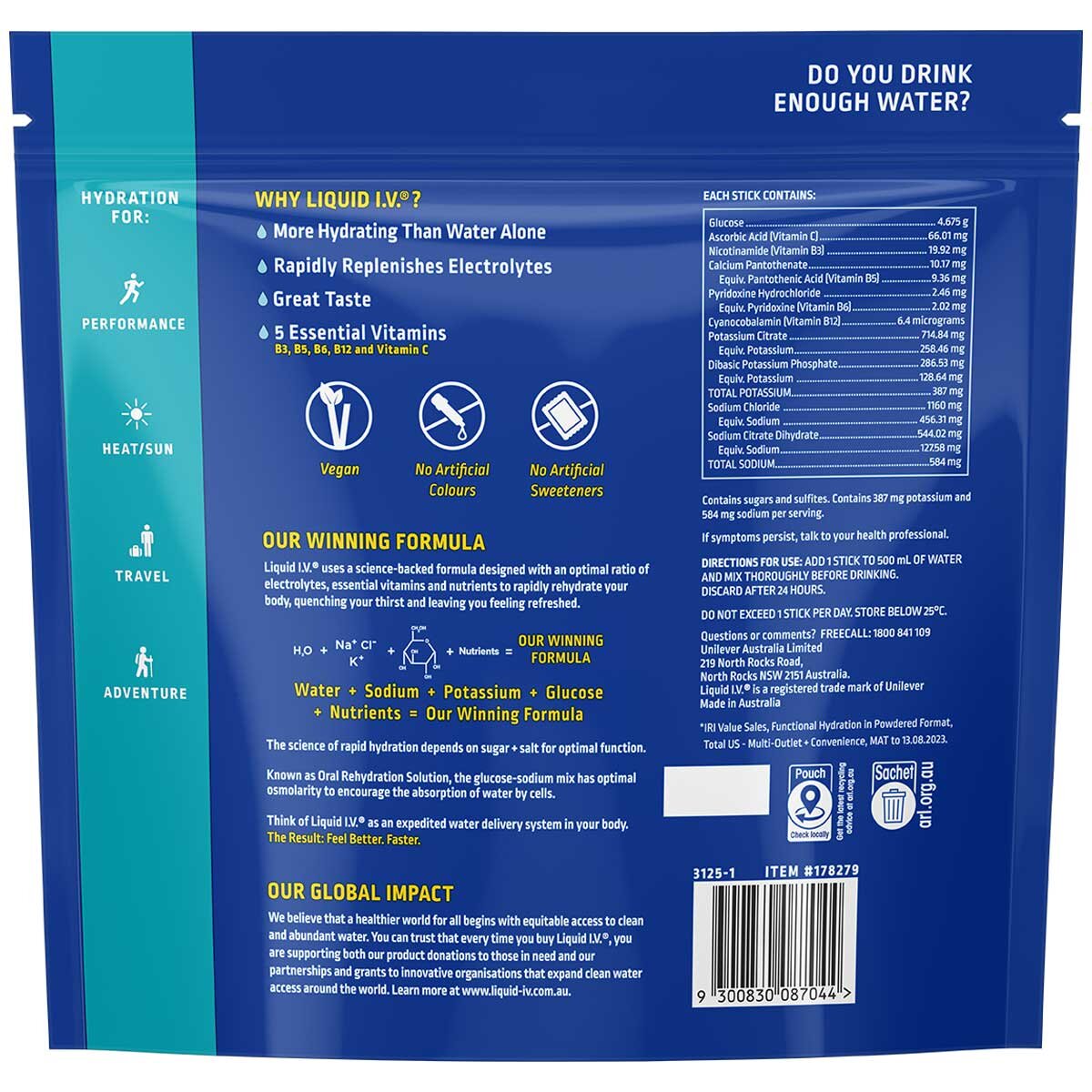 Liquid I.V. Hydration Multiplier Electrolyte Drink Mix Lemon Lime 30 Sachets - SuperSaverAU - view 5