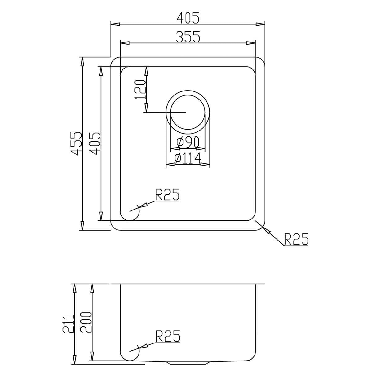 Titan single bowl kitchen sink - compact brass finish, AISI316 stainless steel, 25 year warranty - TSBR40