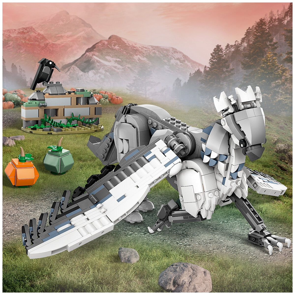 LEGO Harry Potter Buckbeak 76427 Hippogriff Toy with Posable Figure, Hagrid’s Yard, 2 Pumpkins, Bird Figure