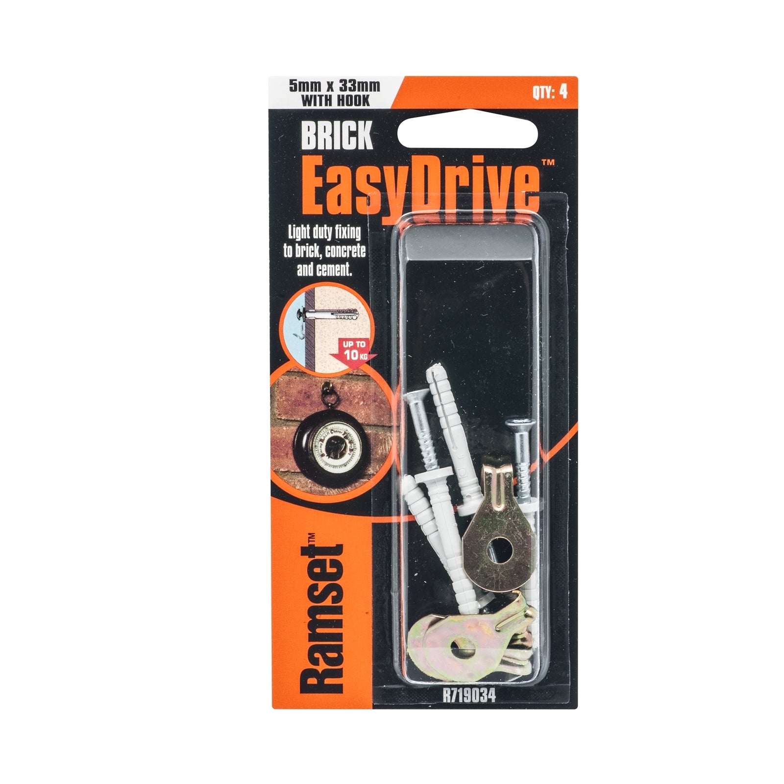 Ramset 5 x 33mm EasyDrive Anchor with Hook, Zinc Plated Carbon Steel, 4 Pack