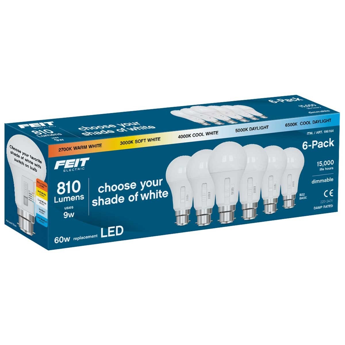 Feit Electric LED Light Bulbs 6 Pack 810 Lumens Bayonet Fitting