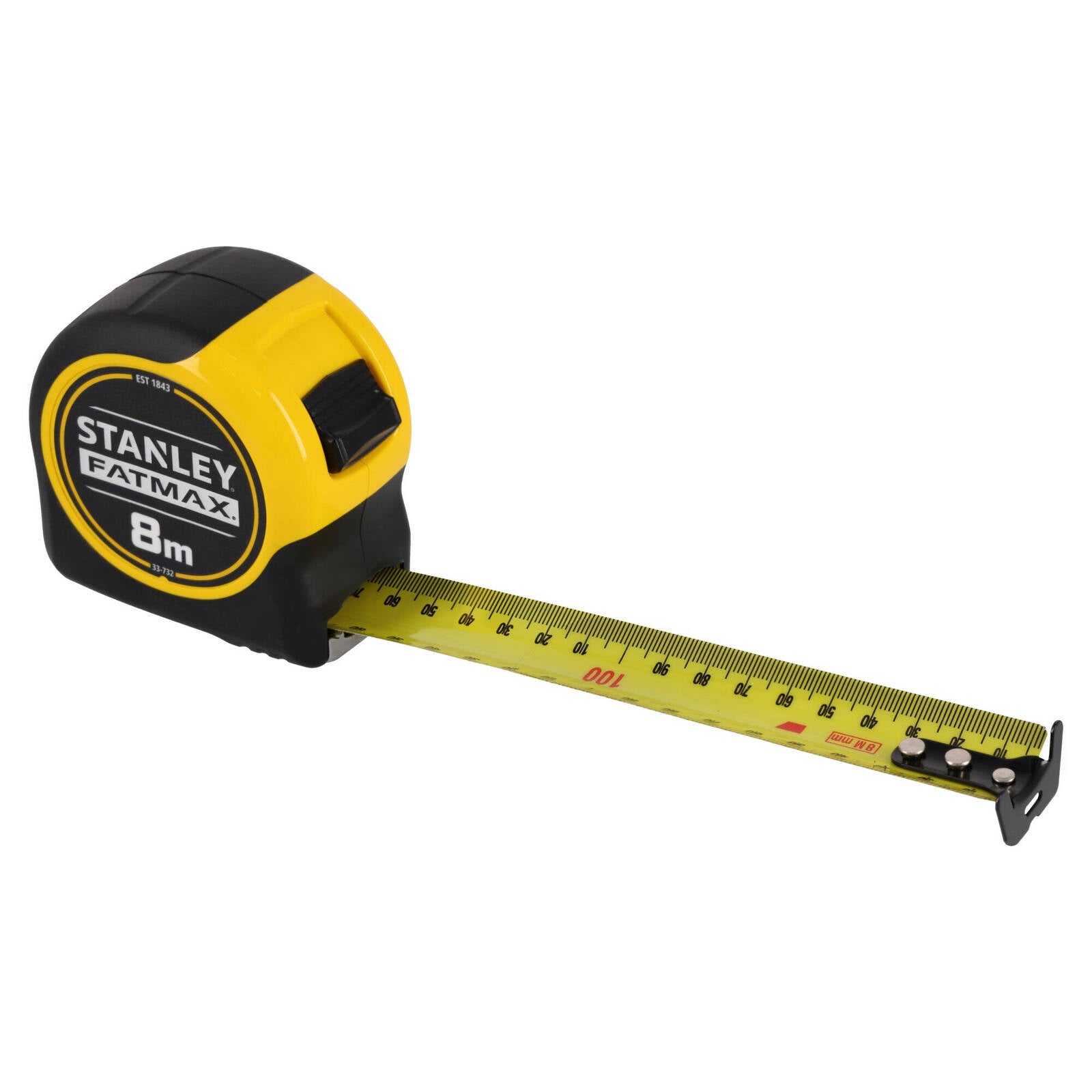 Stanley FatMax 8m Wide Blade Tape Measure, Stainless Steel, Magnetic Tip, Lockable, Belt Clip