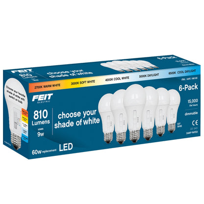 Feit Electric LED Light Bulbs 6 Pack 810 Lumens Edison Screw Fitting